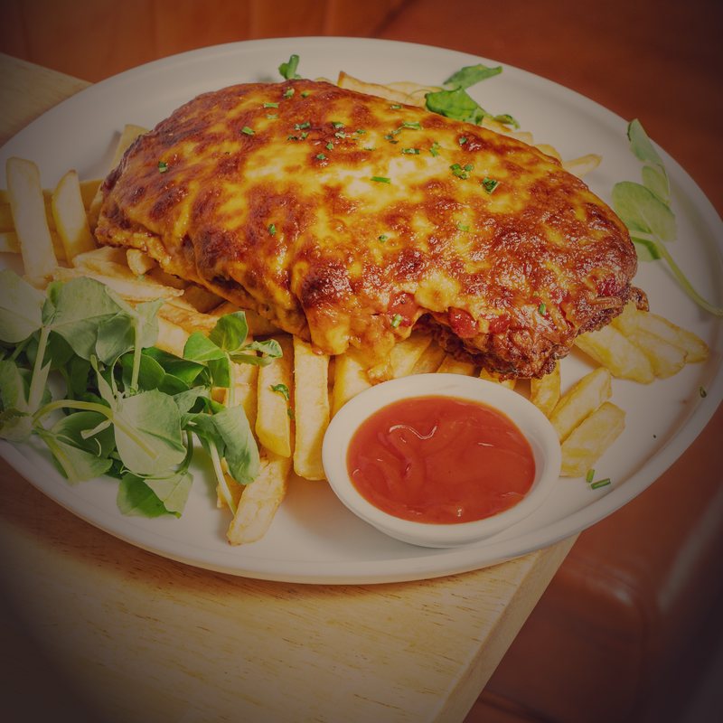 Chicken parmigiana with chips at Averra
